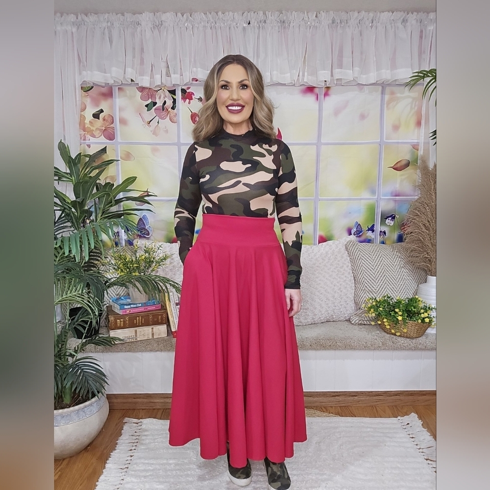 Red Full Skirt - High Waist
